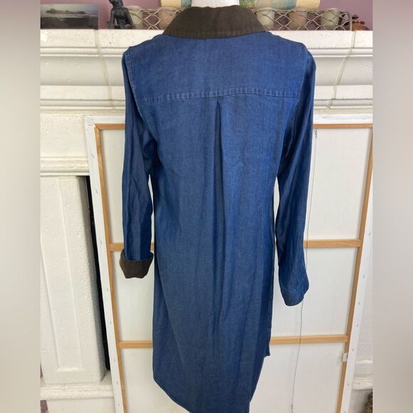 Soft Surroundings long dark chambray w/ faux suede trim lock closures oversized - Picture 6 of 10